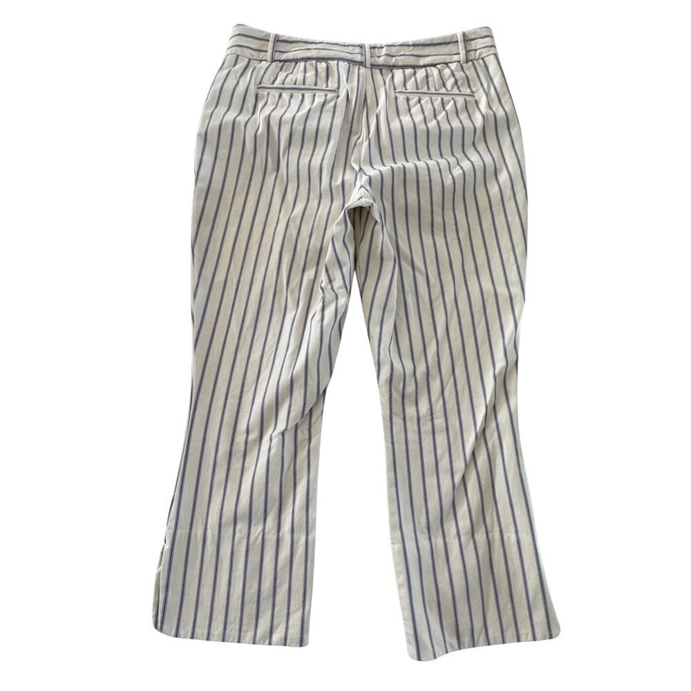 Anthropologie Pinstripe Cropped Flare Pants White Blue Coastal Prep Trouser 12 - Picture 3 of 10